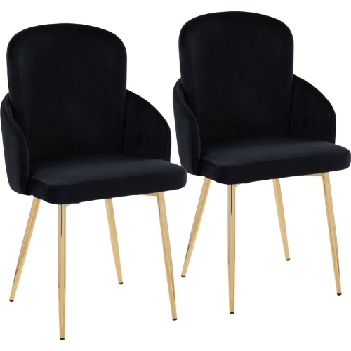 Dahlia Dining Chair in Gold Metal, Gold & Black Velvet (Set of 2)